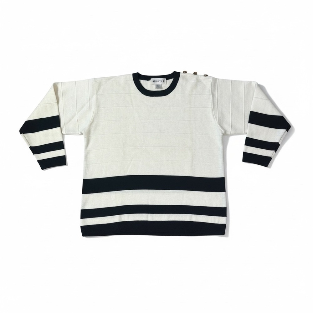 Adolfo Il Vintage Striped Sailor
Sweater - Black & Cream Gold Buttons
